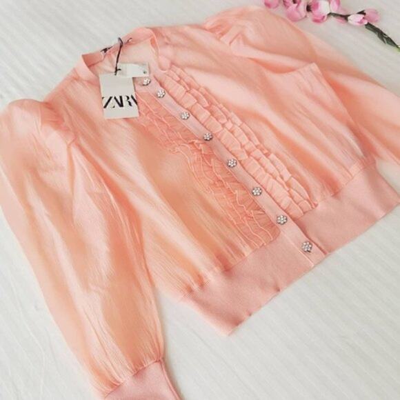 ZARA Semi-Sheer Top with Jewel Buttons NWT LAST ONE!!! - Picture 16 of 16